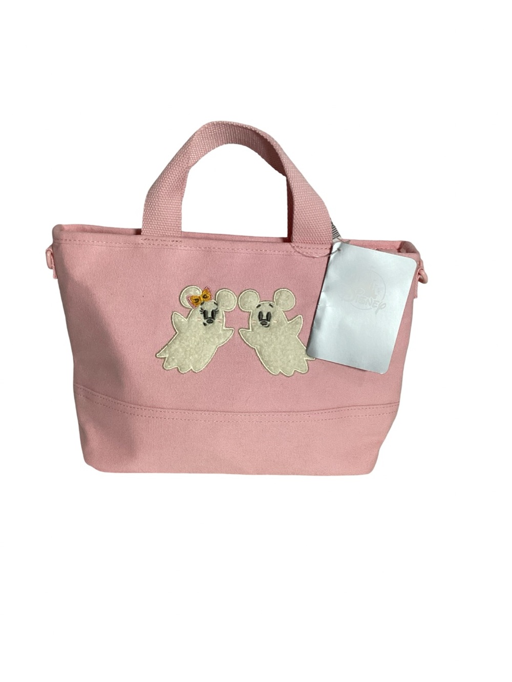 Disney Parks Halloween Ghosts Mickey & Minnie Mouse Pink Canvas Tote Bag NEW